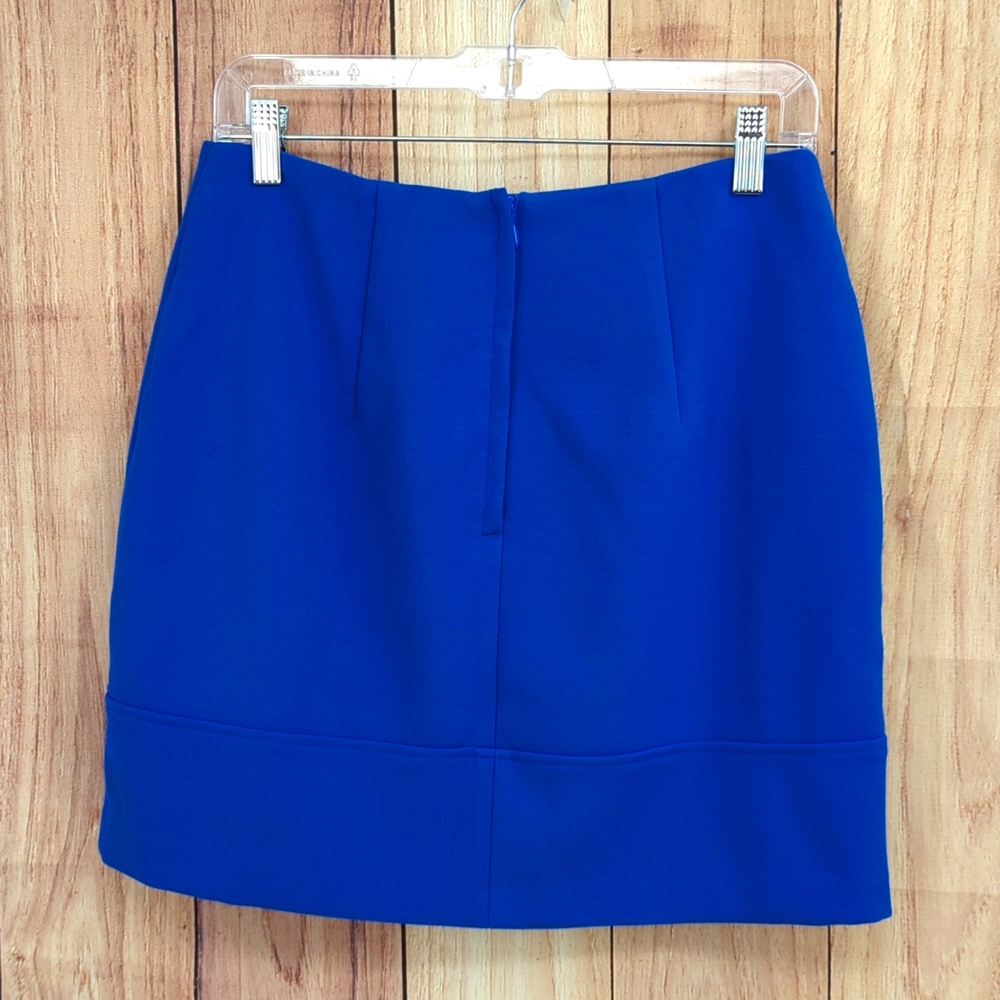 H&M Cobalt Blue Short Skirt Faux Wrap Metal Ring Decorations Sz 8 - Picture 6 of 9